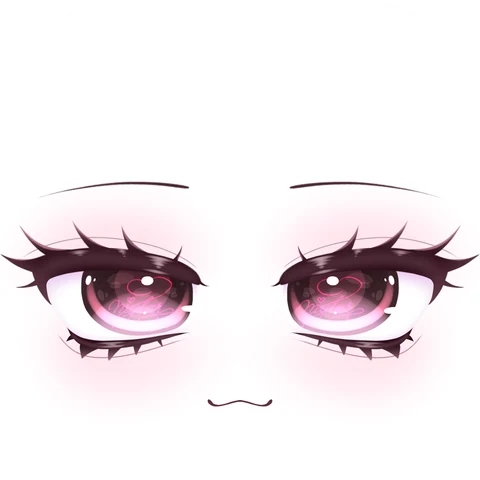 Cara personalizada: Ojos rosados brillantes, pestañas largas y rubor suave.