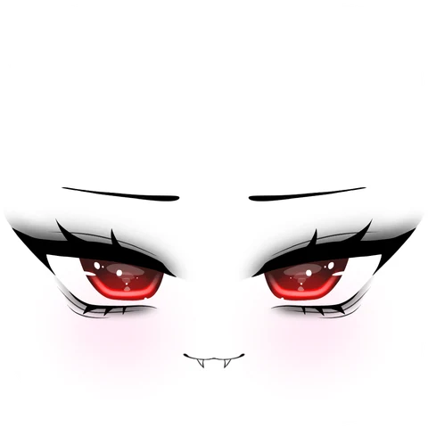 Cara personalizada: Ojos rojos de mirada intensa y pequeños colmillos.